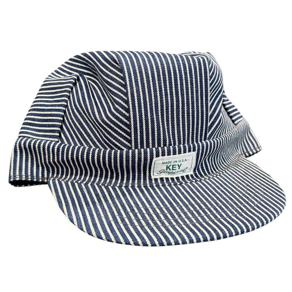 Key Imperial vintage stripe conductor hat men size 6 3/4” USA made blue white